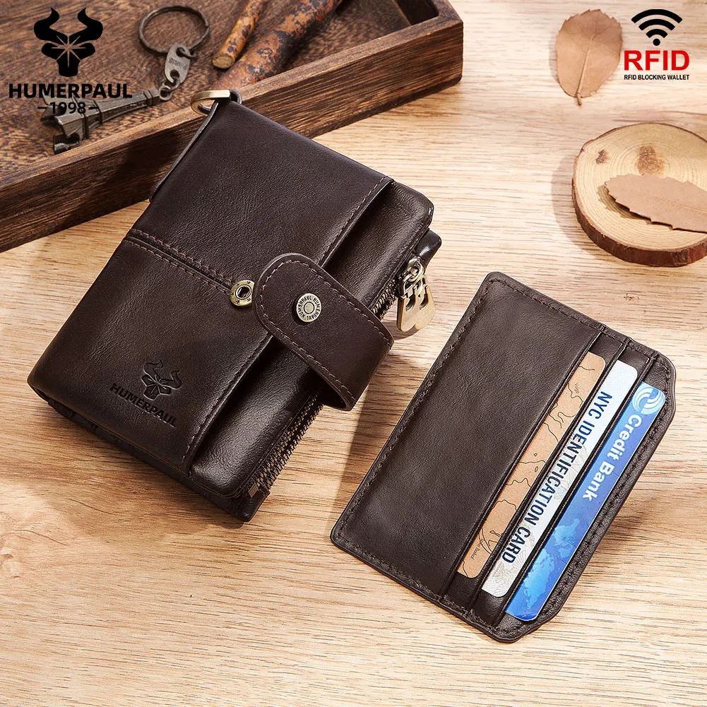 Short Card Holder RFID Blocking Genuine PU Leather Money Bag Coin