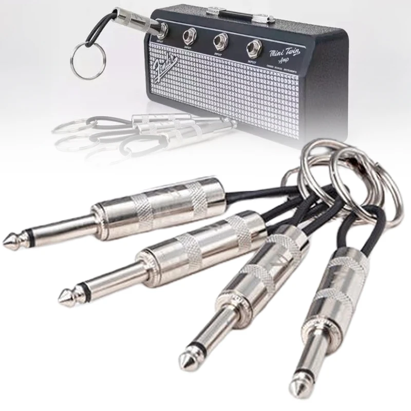 Guitar Keychain 4pcs Wall Guitar Plug Keychain Vintage Amplifier Keychain Holder Key Rings Hanger Functional Key Shelf Hook Home Accessories