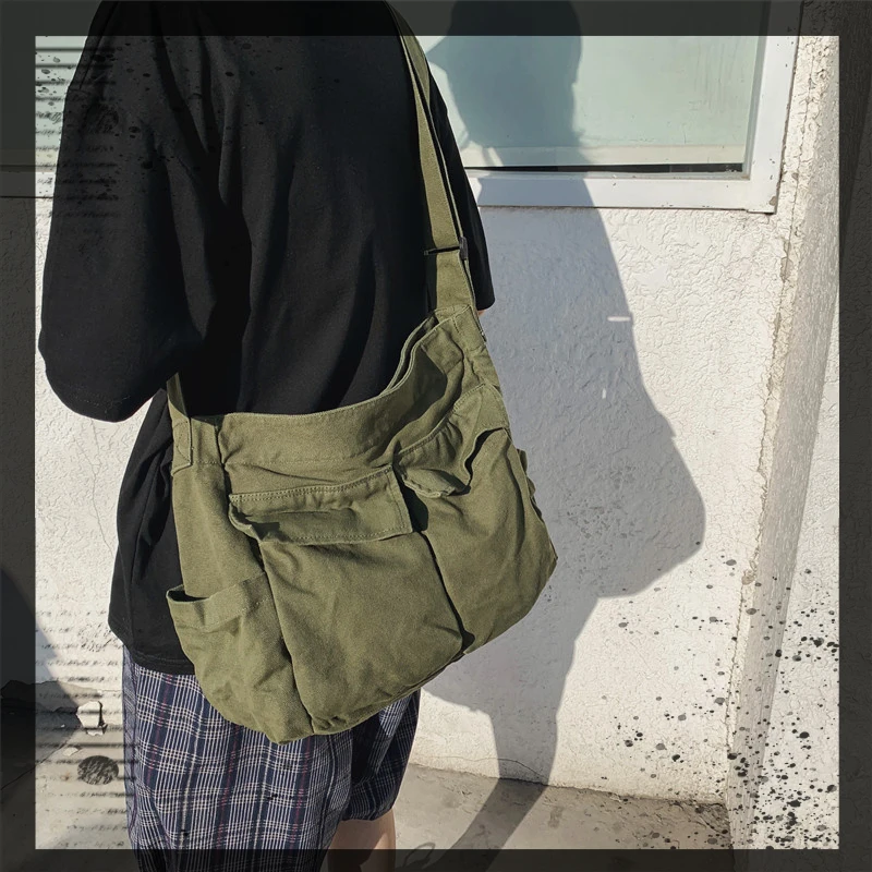 Bolsos de mensajero de lona Y2k para mujer, bandolera de diseñador Vintage para la escuela