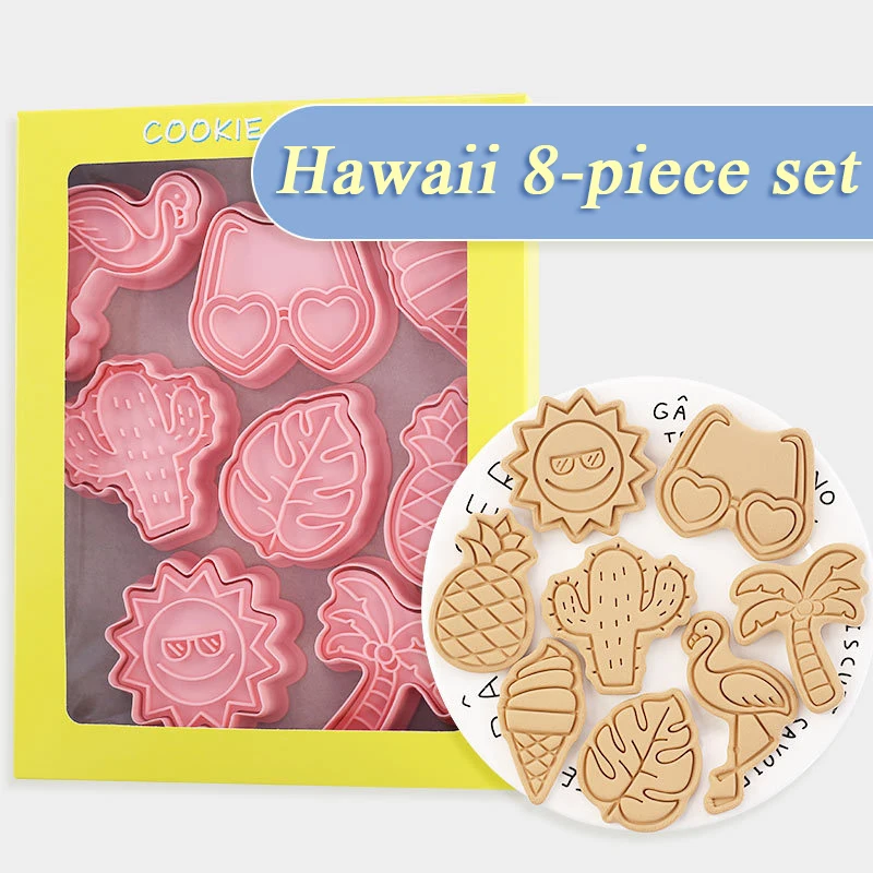 

8pcs/set Hawaiian 3D Biscuit Mold DIY Embossing Cookie Cutter Mould Stamp Summer Birthday Luau Tropical Party Decor Baking Tools