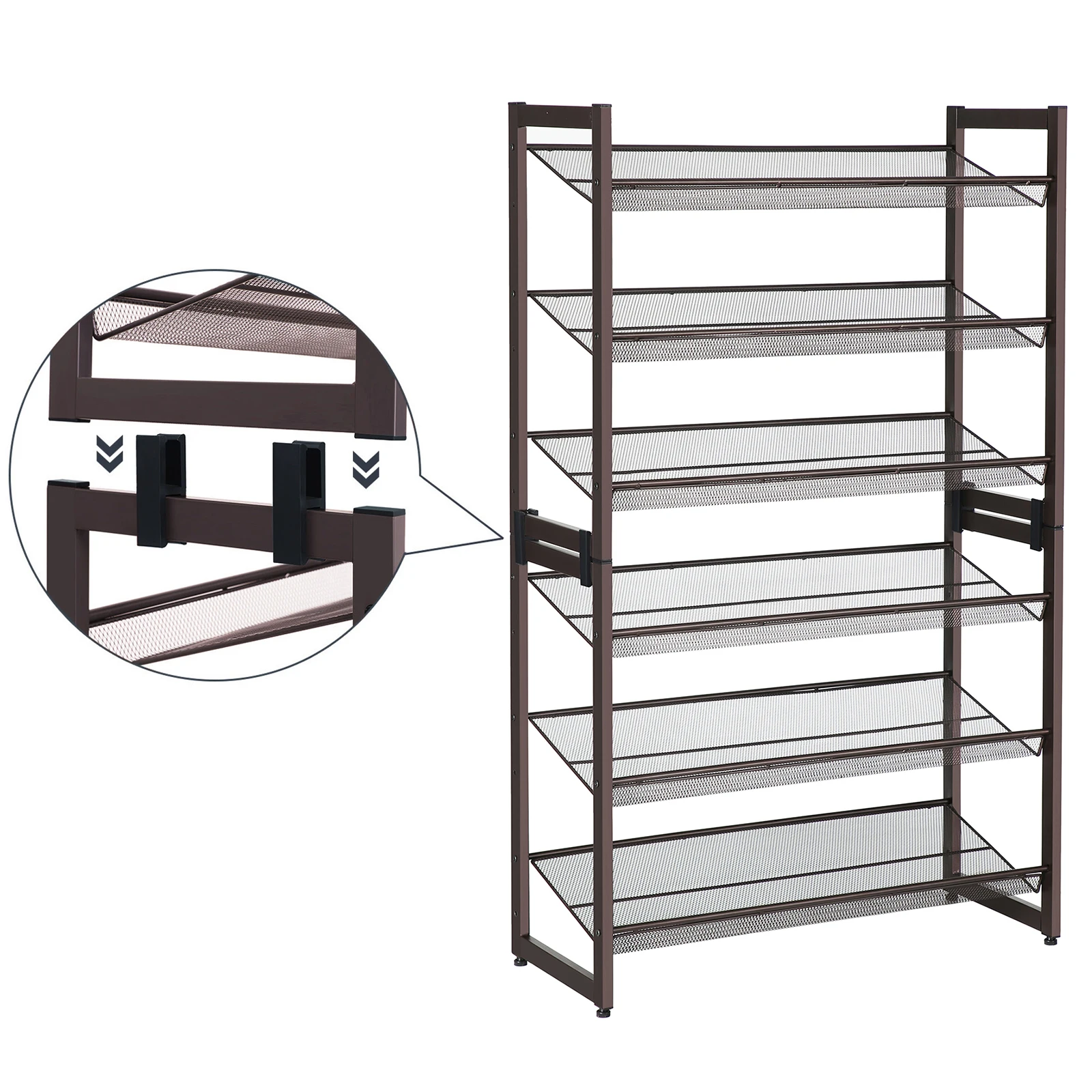 SONGMICS 6-Tier Shoe Rack Storage, Metal Shoe Organizer Stand for Garage, Entryway, Set of 2 3-Tier Stackable Shoe Rack Shelf 3