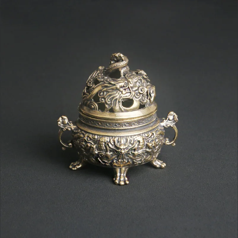 

Antique Brass Tenglong Incense Burner Desktop Decoration Embossed Dragon Sandalwood Incense Burner Crafts