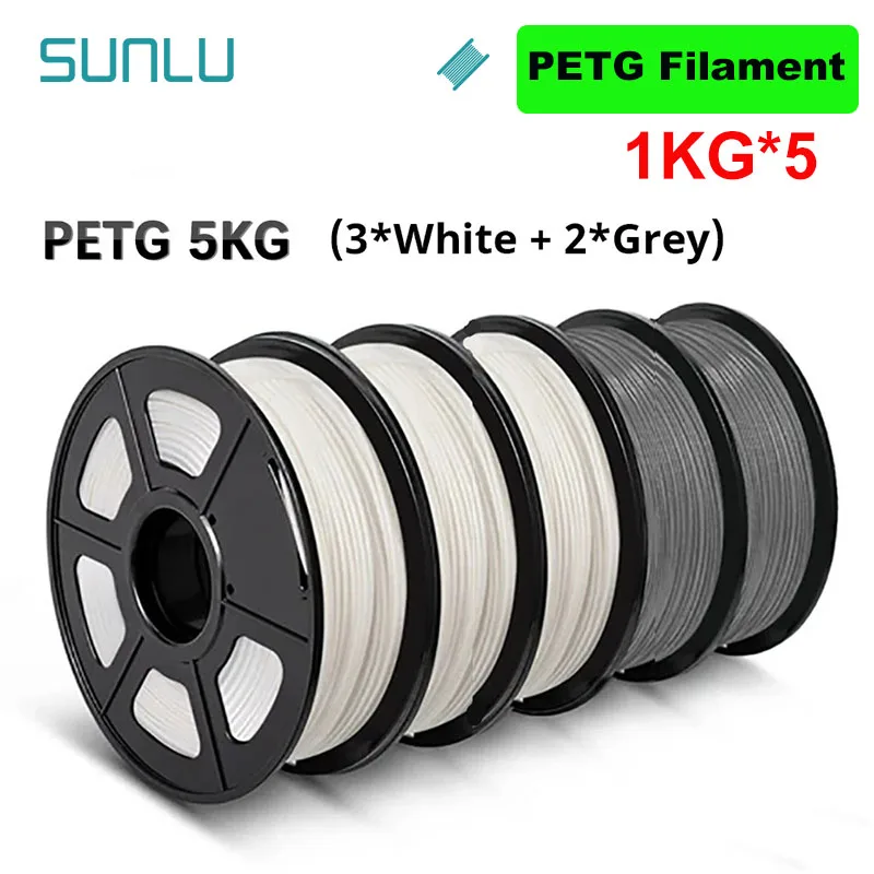 thumbnail image 1 of SUNLU 5KG 3D PLA/PETG/PLA PLUS/Filamento transparente 1,75 mm 5 rollos 1KG Impresora 3D Filamento 3D perfectamente enrollado para impresora 3D y bolígrafo 3D, 1 of 5
