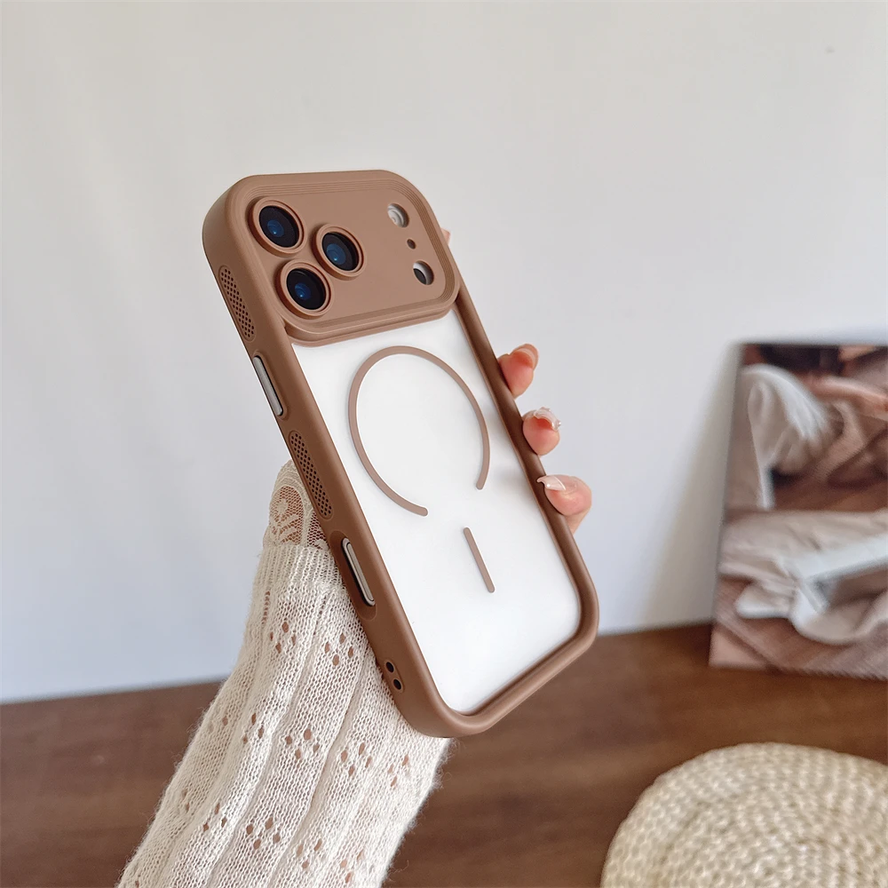 Luxury Matte Clear Magnetic Phone Case with Heat Dissipation Frame