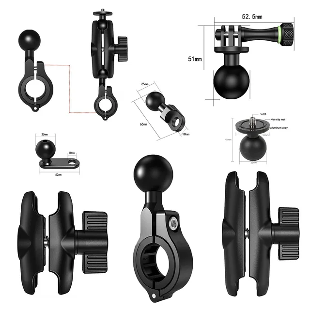 High Strength Motorcycle Fixed Bracket Adapter 25MM Ball Head Handlebar Mirror Bracket Base Bicycle Mobile Phone GPS Mount Stand