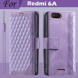 Luxury Leather Wallet Flip Phone Case with Card Holder for Redmi 6A (Style 1 Purple)