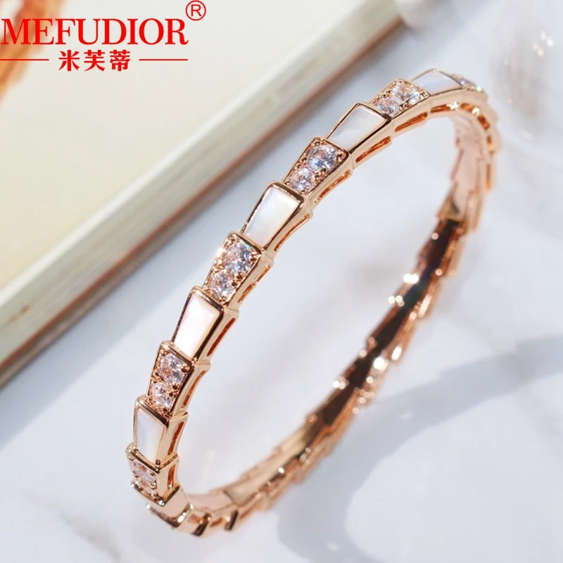 

Plated Rose Gold Colour 16cm-17cm Snake Bracelet White Beige Stone Inlaid Moissanite Diamond For Women Luxury Jewelry Gifts