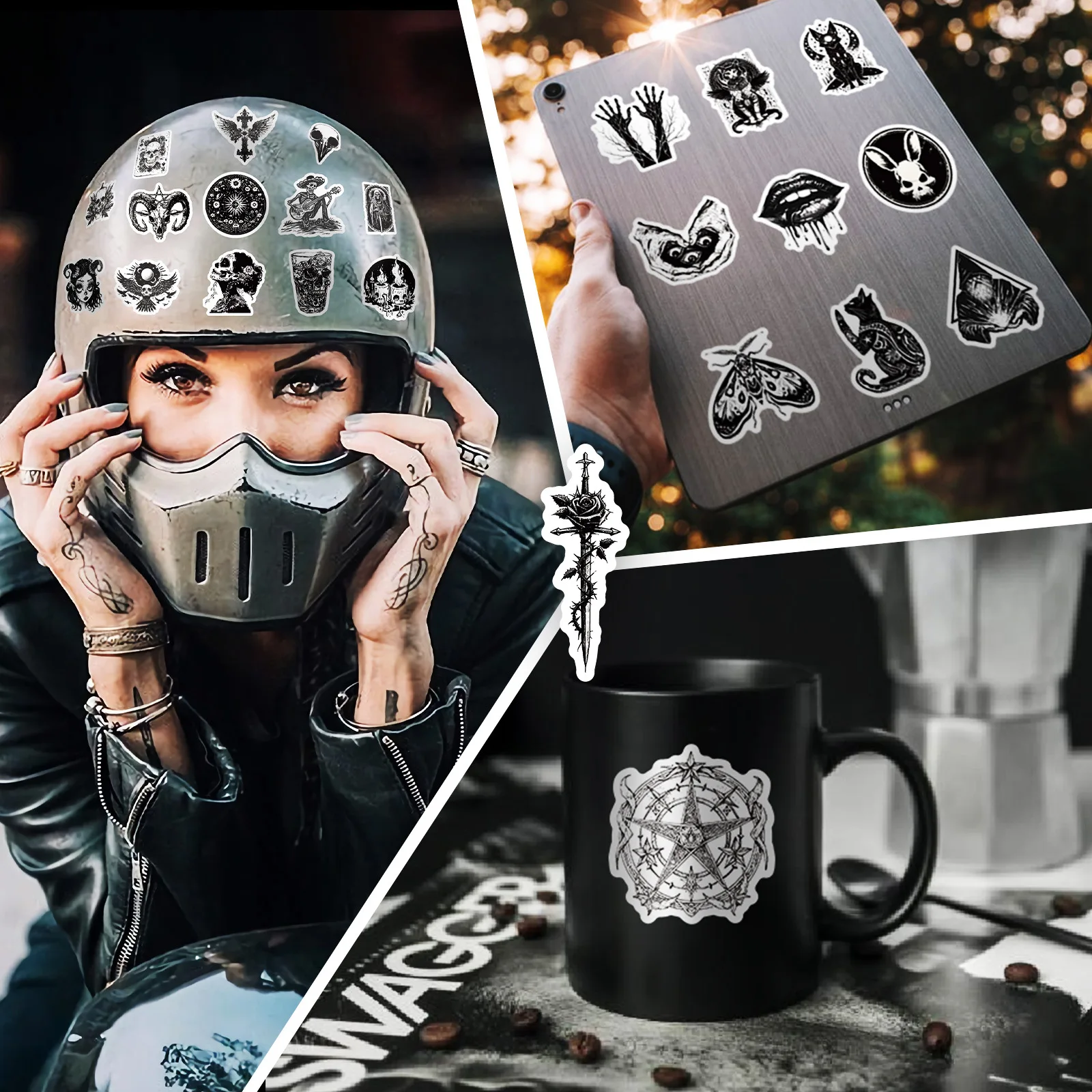Set of Graffiti Black Gothic Punk Stickers