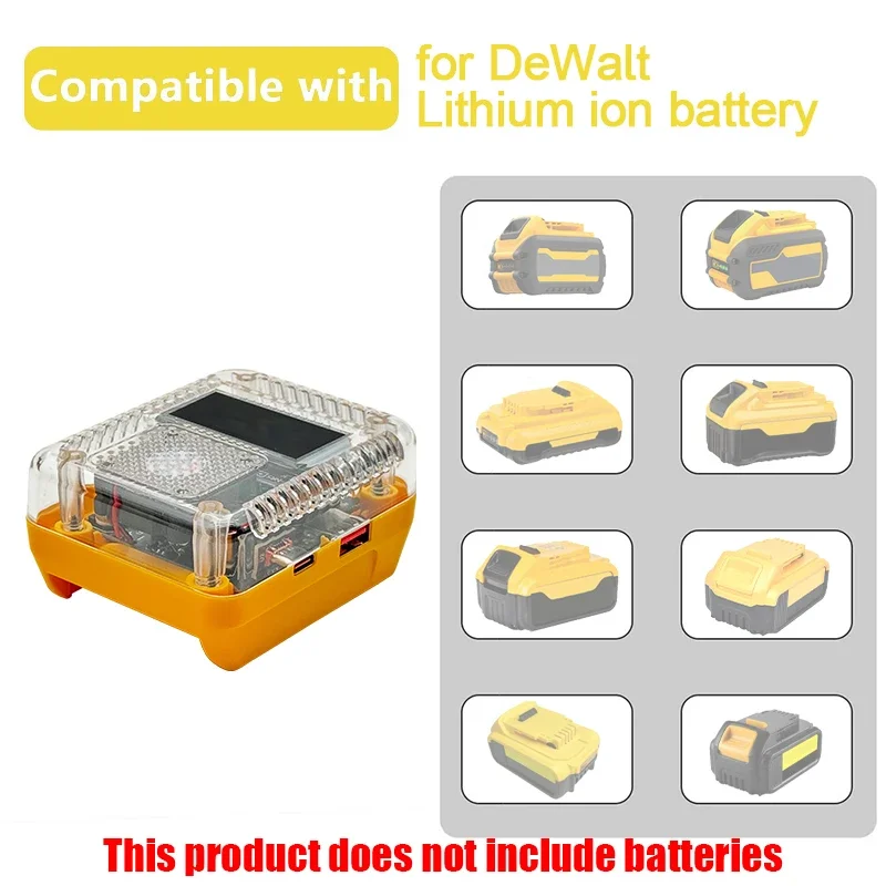 휴대용 디지털 디스플레이 어댑터 변환기 DeWalt 18V 리튬 배터리 충전기 전원 은행 USB Type-C 용 최대 140W 고속 충전기