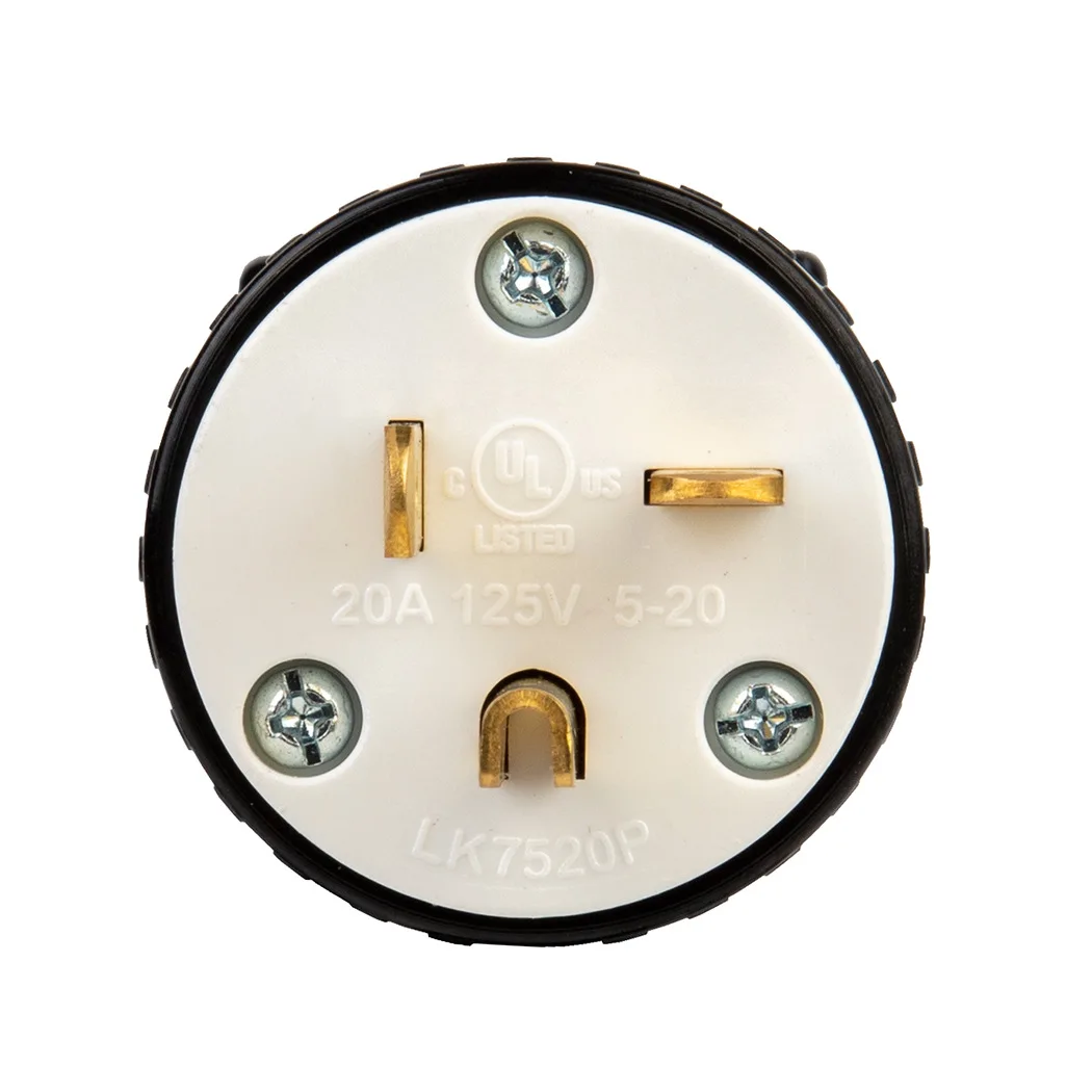 USA 3-Prong Male AC Plug UL Nema 5-20P 3 Pole Straight T- Blade DIY Rewirable AC Plug 20A 125V USA 3Pin Connector