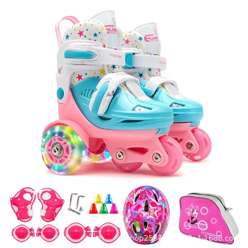 

Double Line Roller Skates Shoes Patins A Full Set Of Adjustable 4 Wheels For 2-8 Years Kids Skating Sneakers Children Beginners