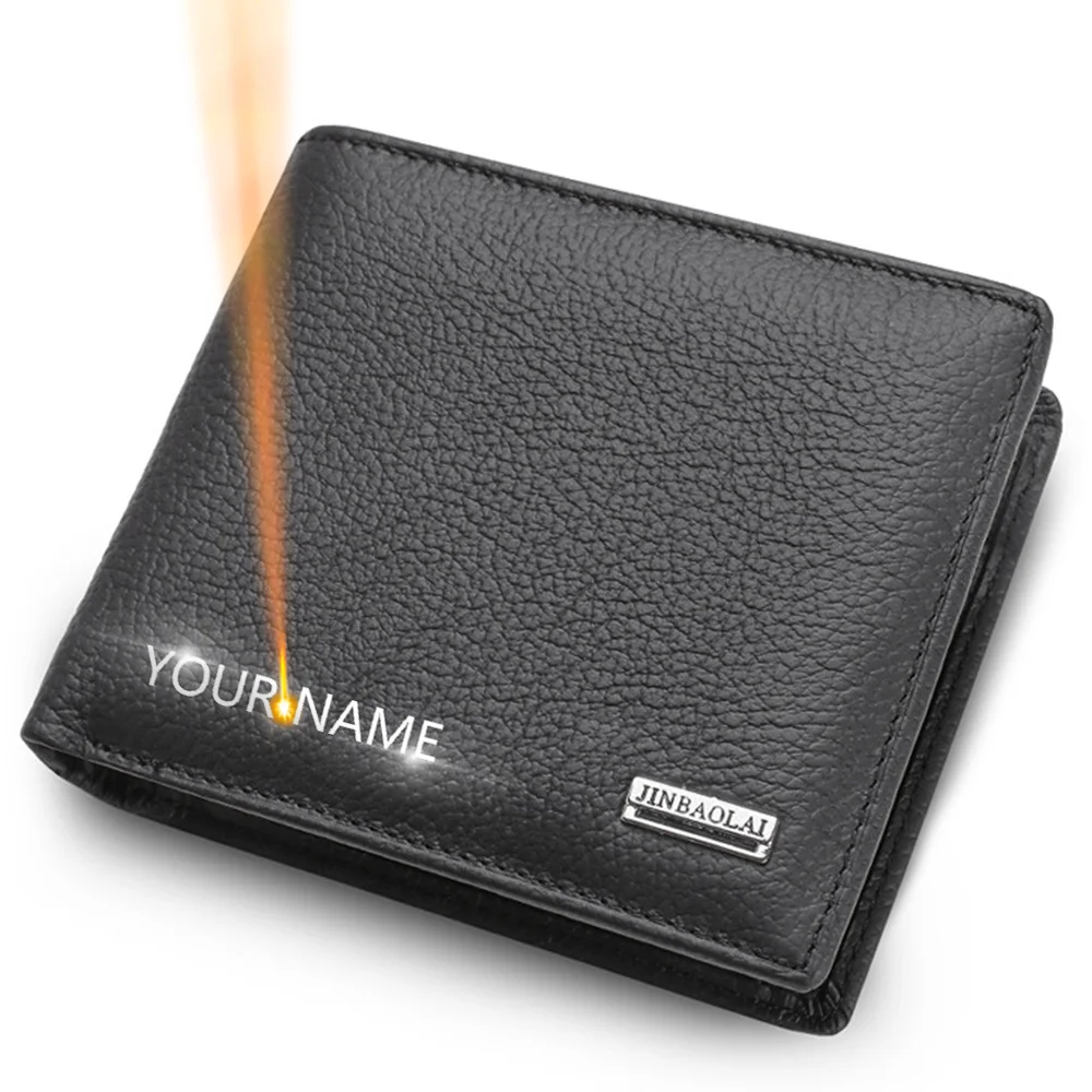 Carteras con grabado de nombre para hombre, tarjetero corto de