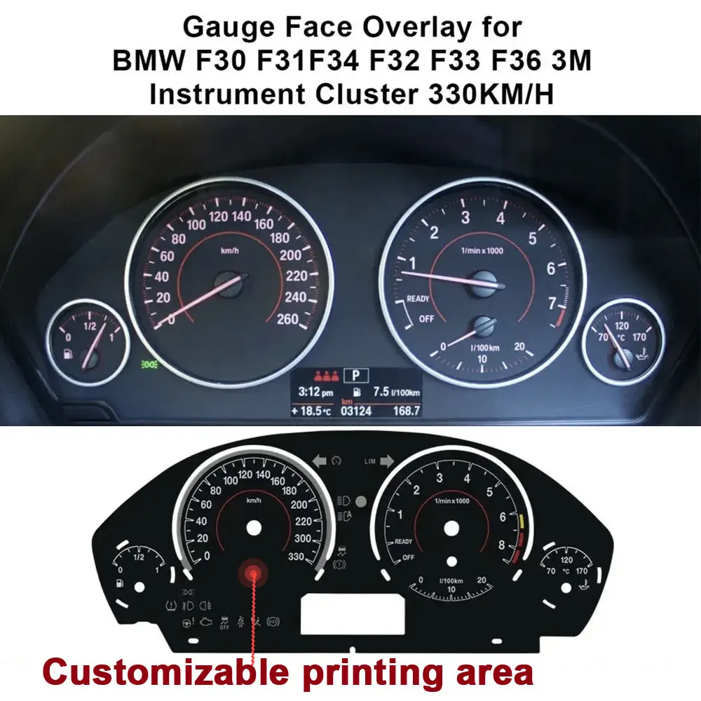 BMW F30 F31 F34 F32 F33 F36 3M 330KM/H용 계기판 게이지 페이스 오버레이