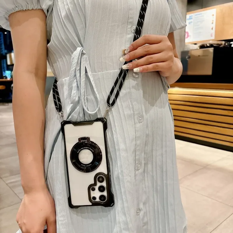Magnetic Magsafe Stand Crossbody Lanyard Phone Case with Four-Corner Strap