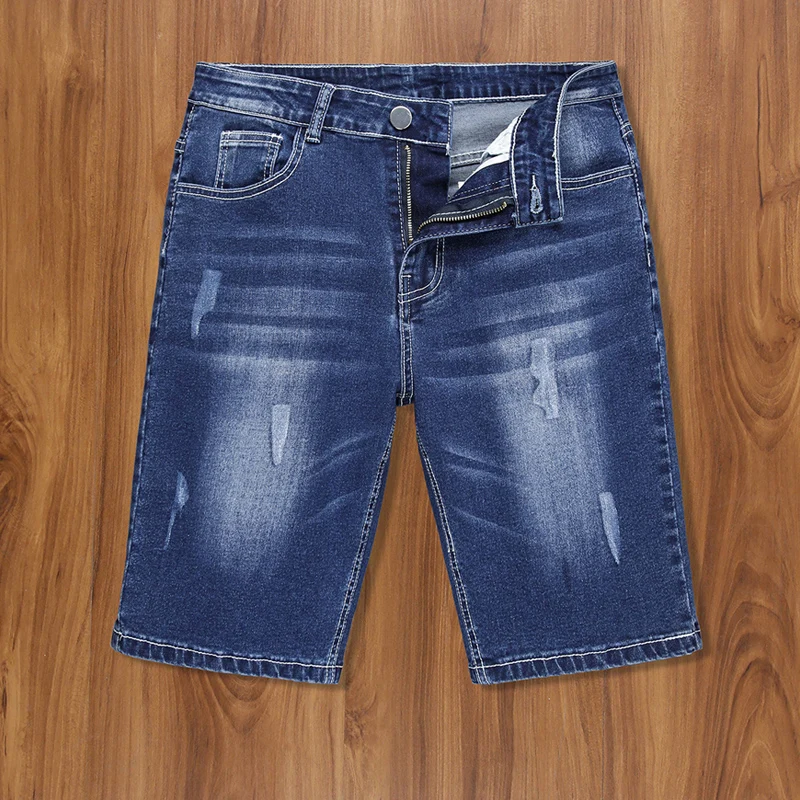 Summer Jeans Shorts Men Jeans Denim Pants Denim Shorts New Summer Men's Stretch Straight Denim Pants Casual Slim Fit Middle Pants Pockets Hole Denim Shorts Male