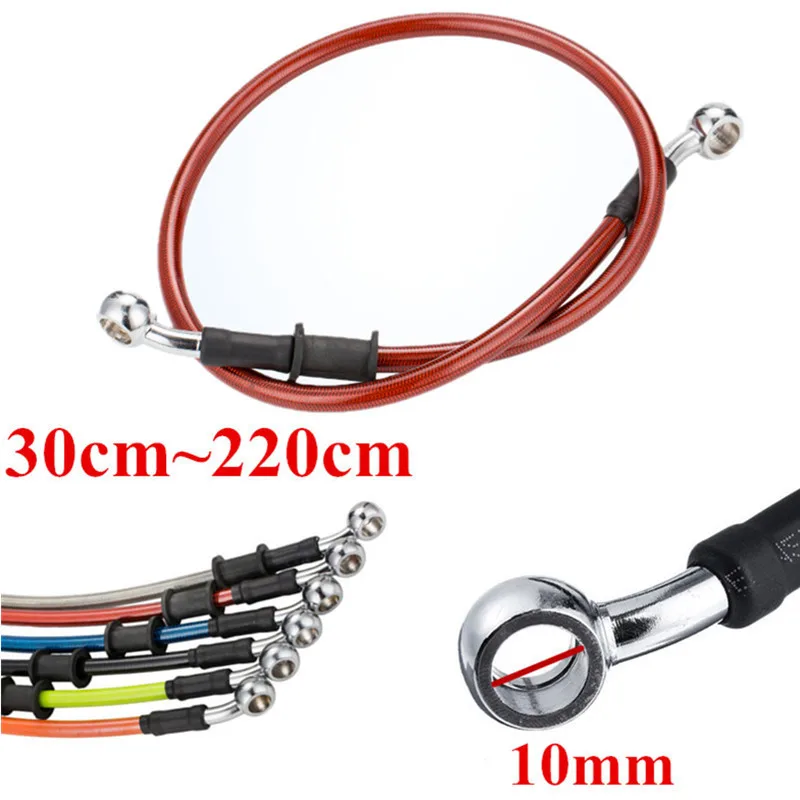 

10mm 28 Degree Motorcycle Dirt Bike Braided Line Steel Brake Hose Cable Hydraulic Banjo Pipe 300mm-2200mm For Universal Racing