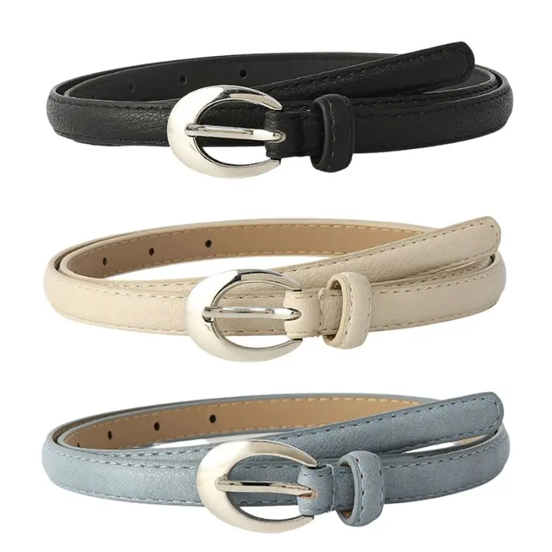 

Women Belts PU Leather Simple Silver Buckle Thin Belt Girls Dress Jean Pants Waistband Solid Color Classic Casual Waist Belts