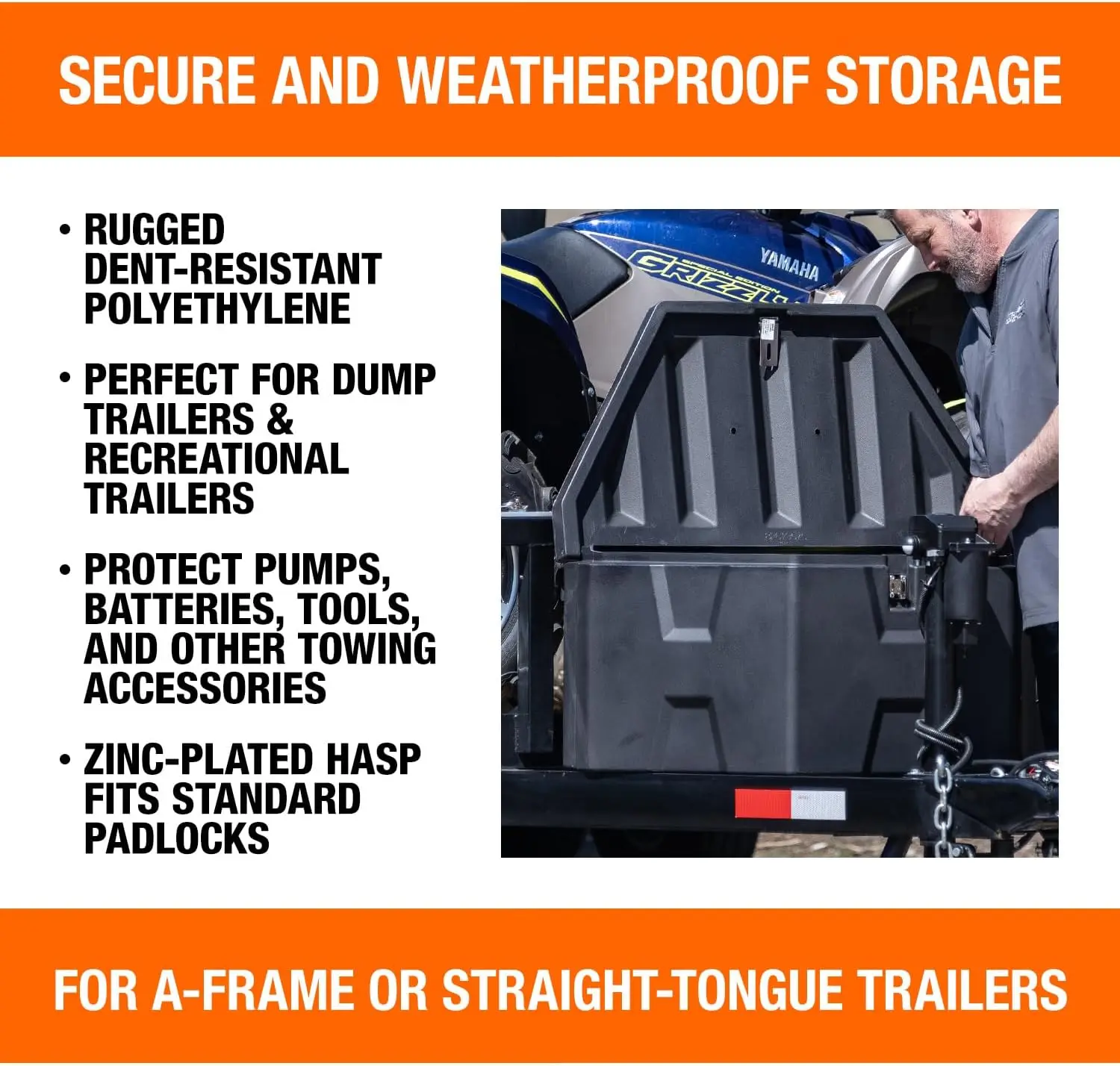 1701680 Black Poly Trailer Tongue Truck Tool Cargo Storage Box,18 x 19 x 36 Inch, Made In The USA, Trailer Tongue Box For Storag
