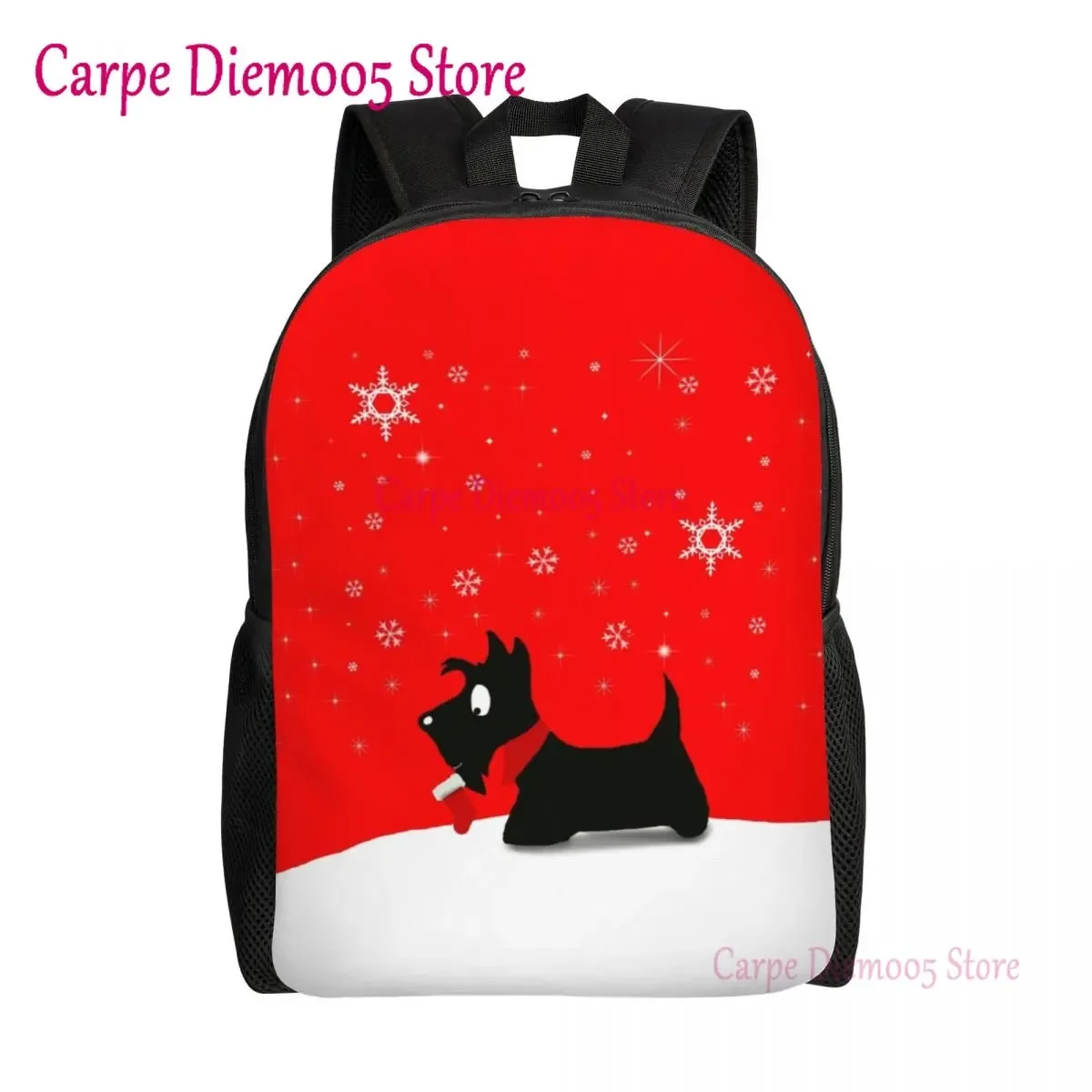 

Holiday Scottie Dog Backpacks for Men Women Waterproof College School Scottish Terrier Bag Print Bookbags