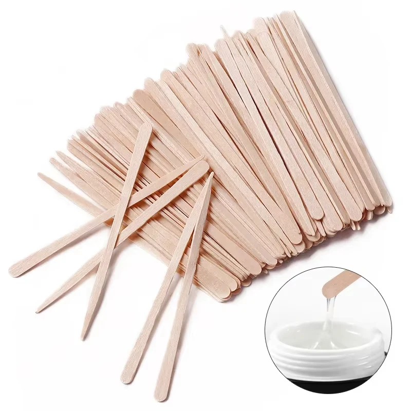 100 Pieces Disposable Wood Stick Beauty Spatulas Log Hair Removal Wax Coating and Scraping Tool Eyebrow Trimming Wooden Stick 4