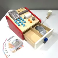 Simulation Market Shopping Cash Register Credit Card Machine Wooden Simulation ATMs Model Children Play House Toys Gift Set 1