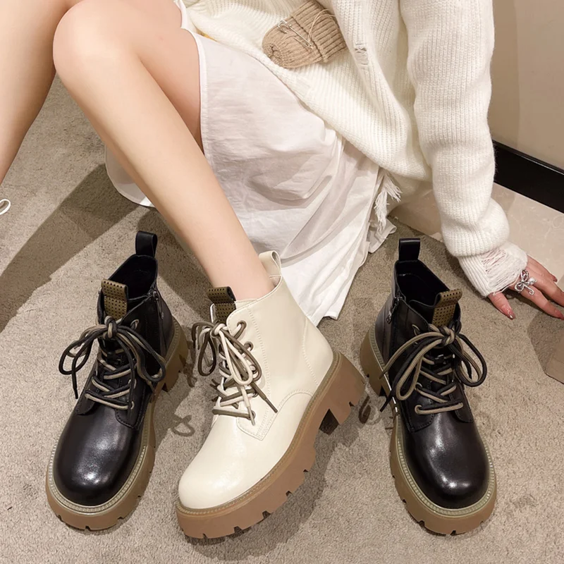 

Женские ботинки на среднем каблуке, ботинки на молнии с круглым носком, резиновые осенние ботильоны на плоской подошве в стиле «Лолита», 2022