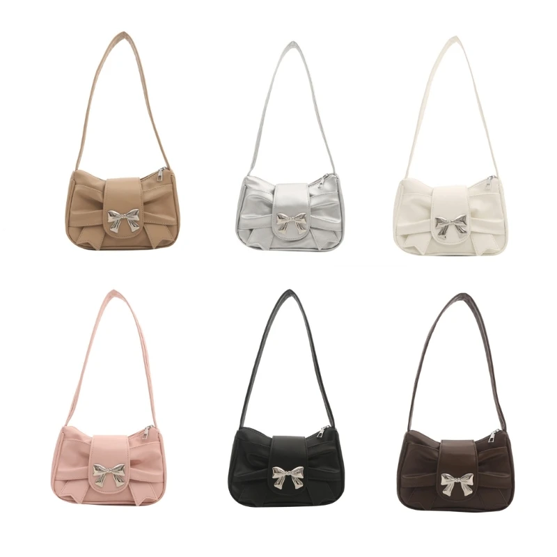 

Women Pleated Armpit Bag Bow Handbag PU Leather Shoulder Bag Girls Underarm Bag
