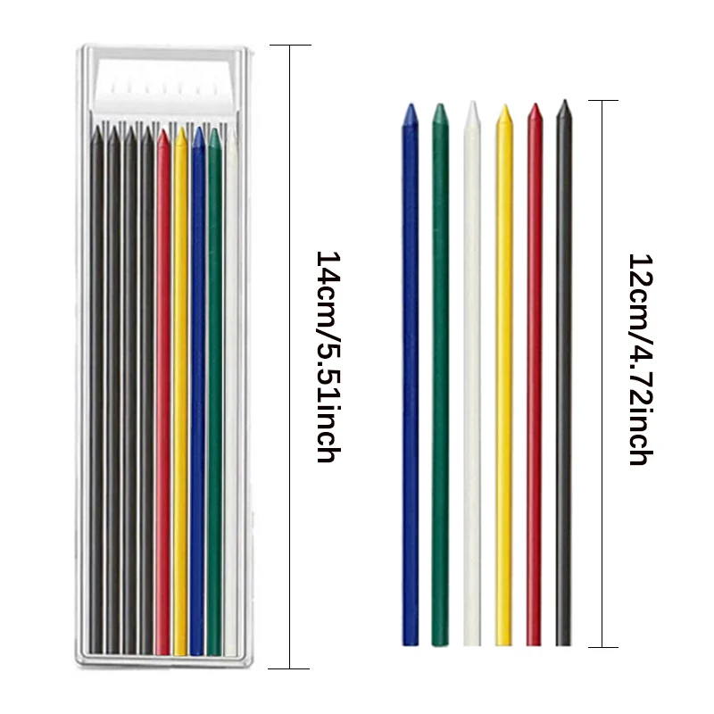 6 Colors 2.8mm Replaceable Lead Core 2B Woodworking Automatic Pencil Lead Deep Hole Marking Architectural Painting Pencil Lead 6