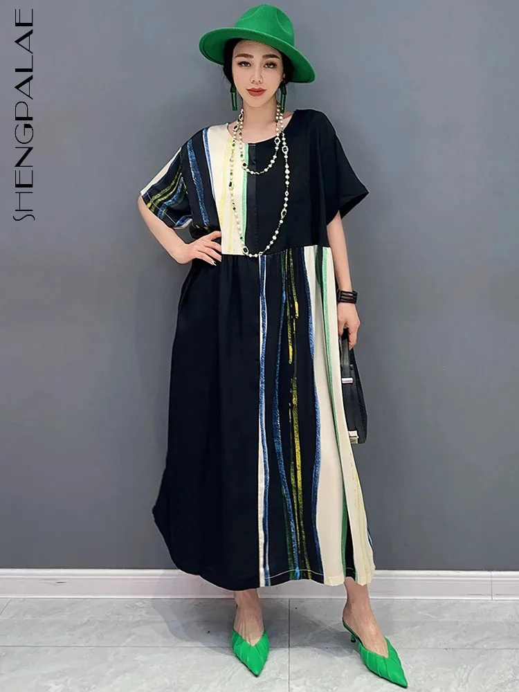 

Женское платье средней длины SHENGPALAE, свободное прямое платье с коротким рукавом и принтом, модель 5R9713 на весну/лето, 2024