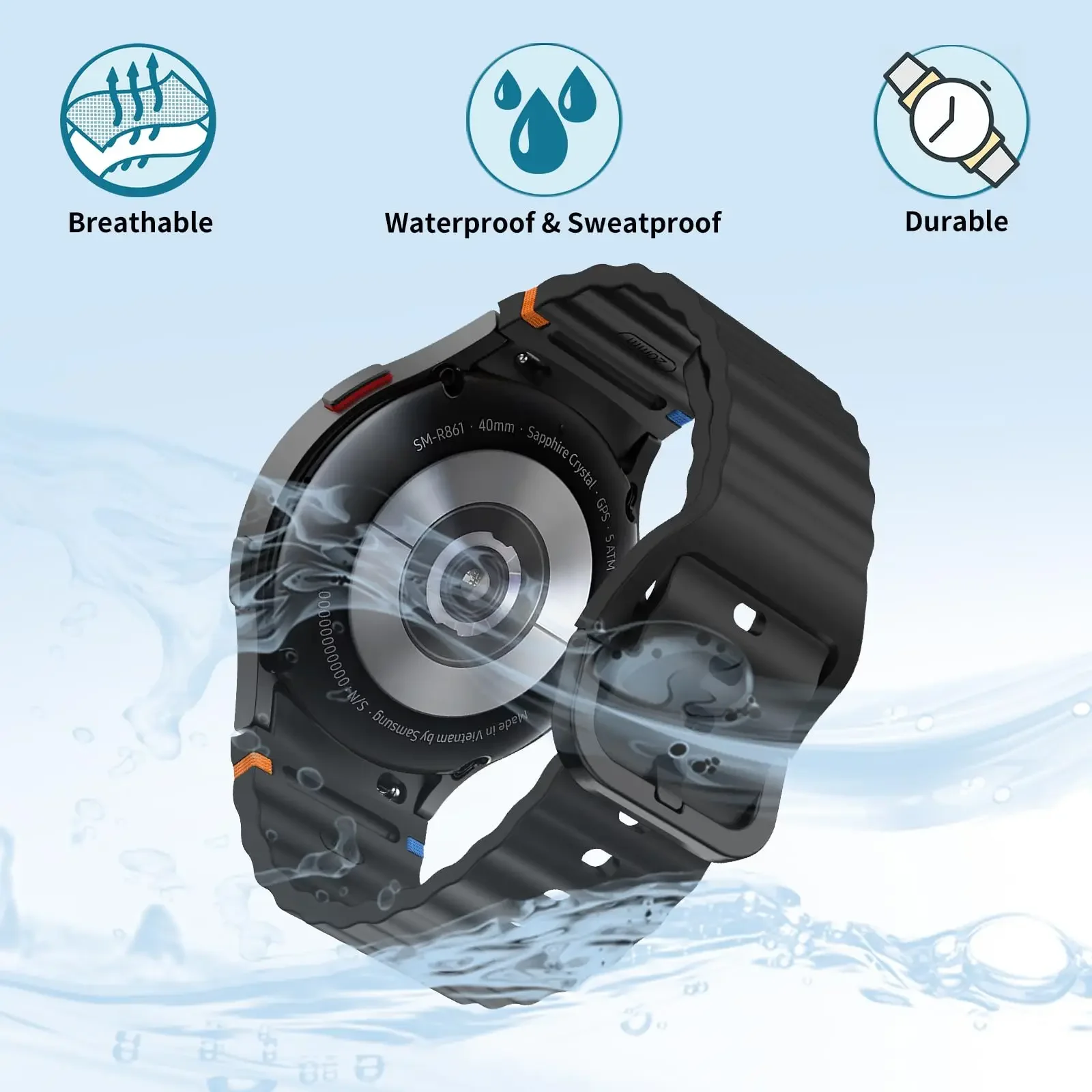 Official Breathable Waterproof Replacement Wristband - 22mm Strap