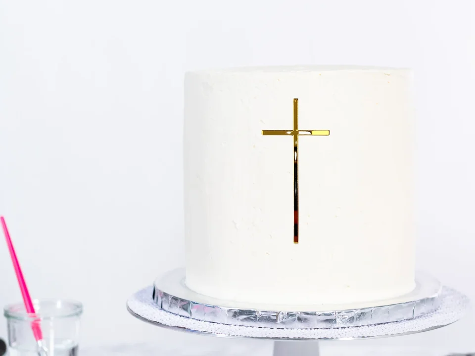 AHANDMAKER 10 Ciondoli Croce In Acrilico A Specchio Oro, 9,9 Cm, Per Decorazione Torte Battesimo Comunione Feste Religiose