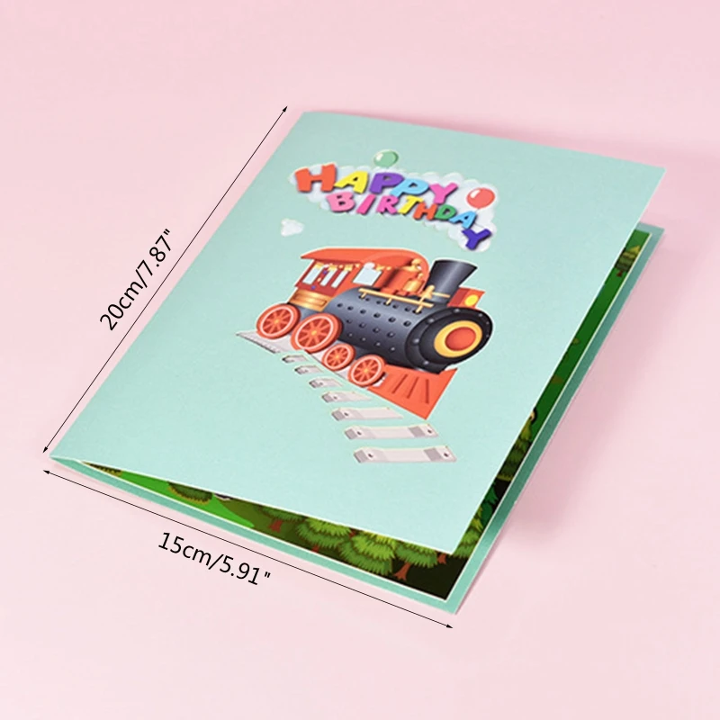 3D Pop Up Card Birthday Train Greeting Card Envelope Handmade Birthday