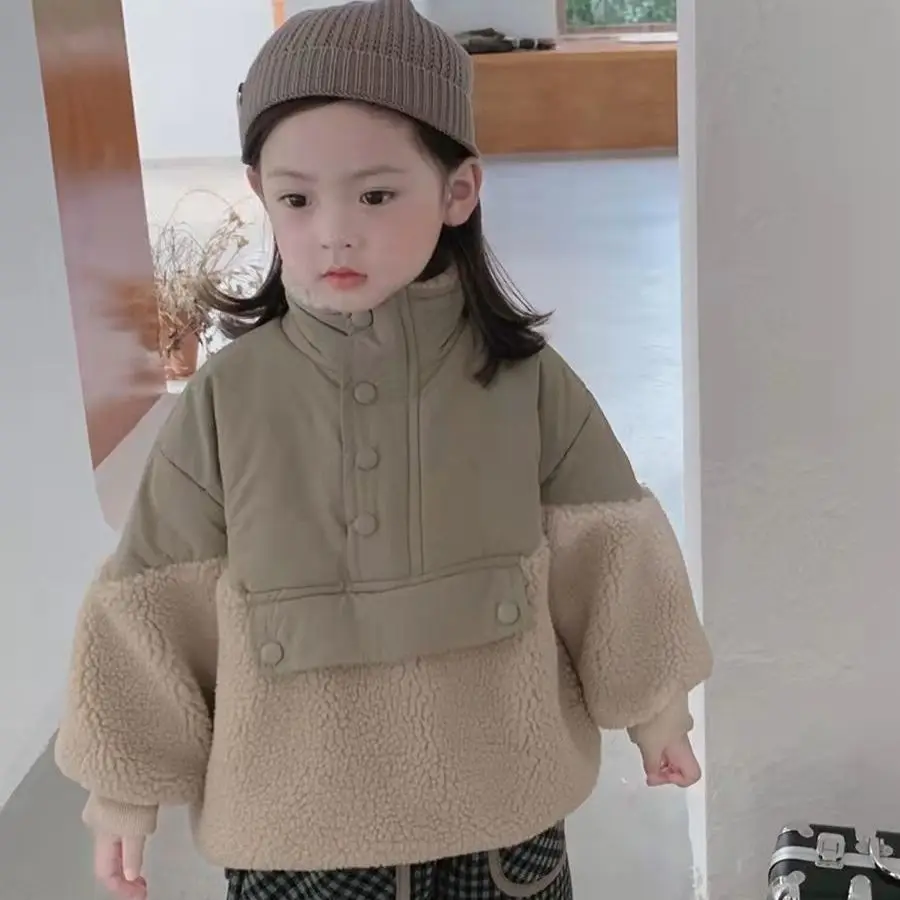 Outerwear Coat Parkas O-neck Collar Single Breasted Solid Regular Cotton Fashion Simple Cute Warm Winter Autumn Girls girls coat