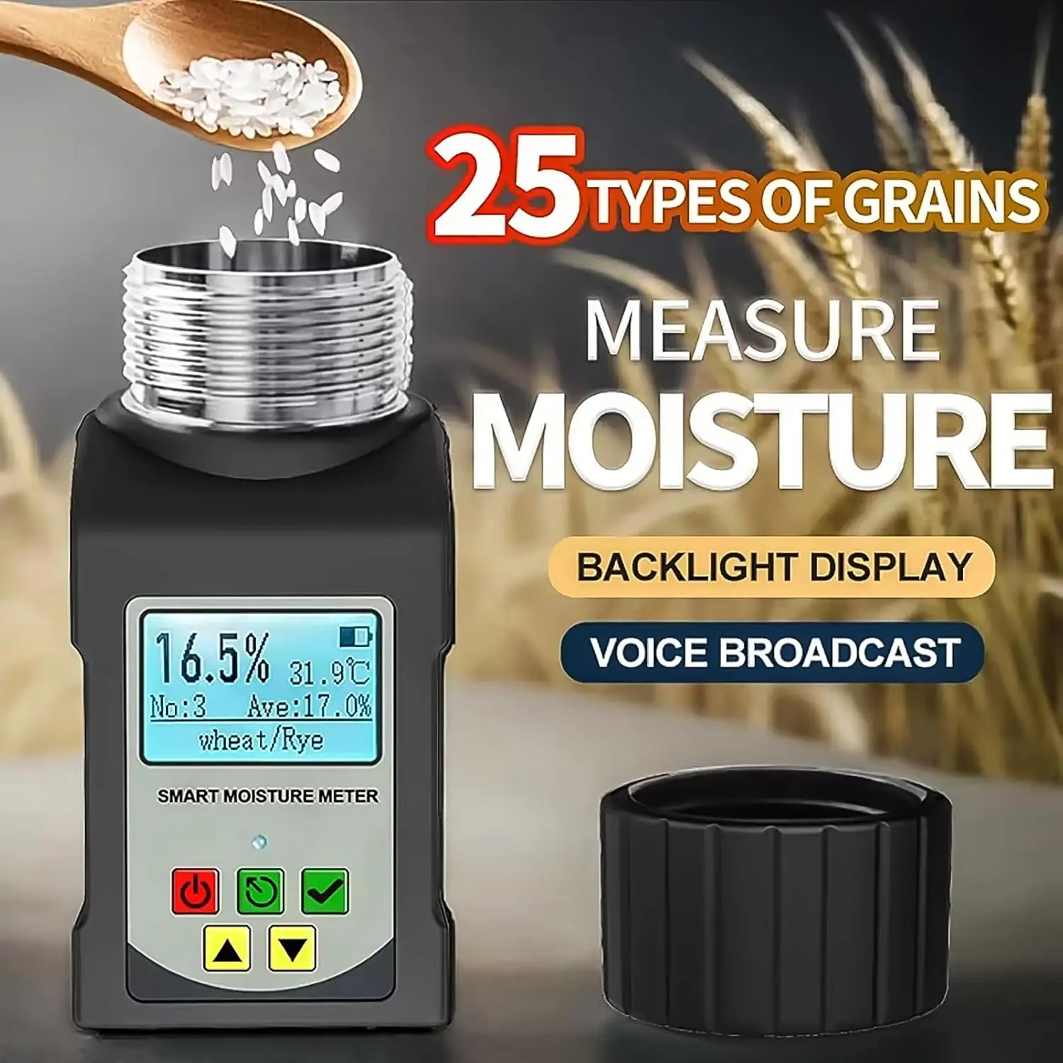 Smart Digital Grain Moisture Meter Humidity Tester for 25 Kinds Grains Corn Coff