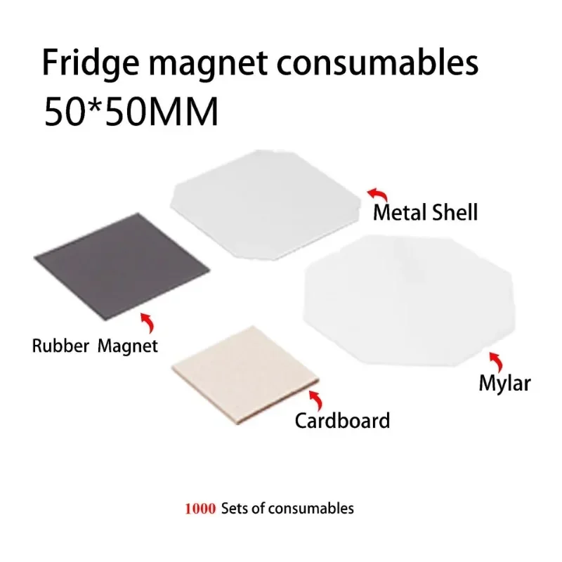 Square-Shaped Magnetic Magnet Button Maker Kit-50x50mm Button Press Machine + Paper Cutter + 1000 Sets Magnets Making Supplies