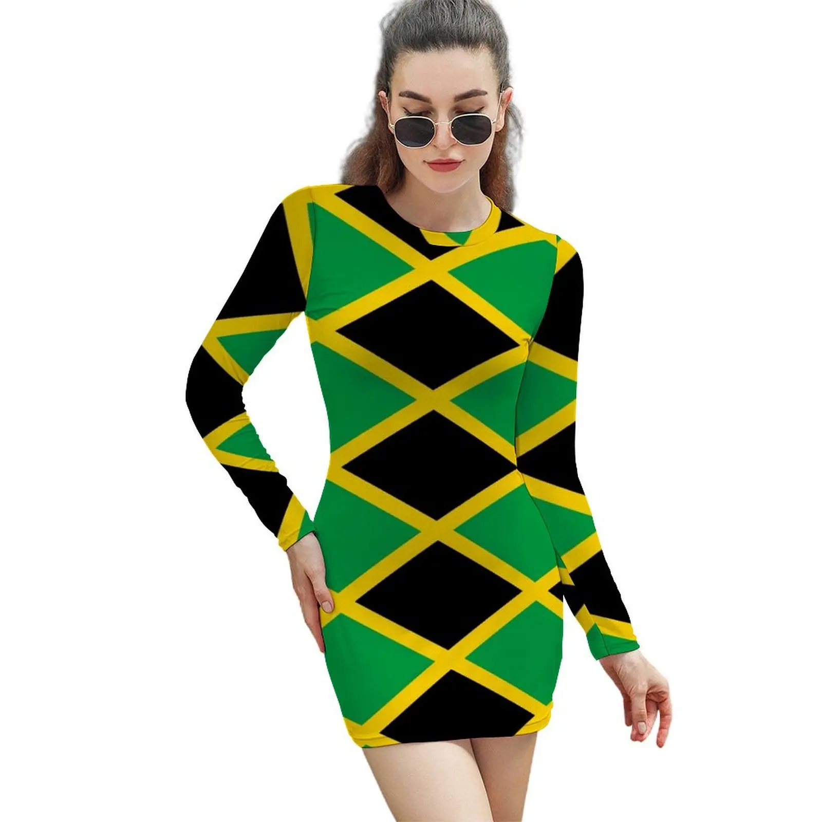 

Jamaican National Flag Long-Sleeved Sheath Dress Women's dresses dress for women 2024 women's fashion dresses