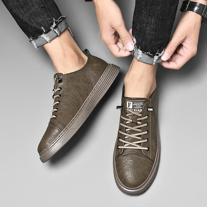 Genuine Leather Men Casual Shoes Designer Luxury Brand Lace Up Skateboard Sneakers Italian Men's Shoes Mocassins Plus Size 47 casual sneakers,leather shoes,leather sneakers