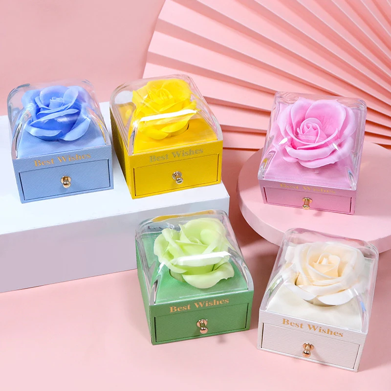 

Jewelry Storage Box Single Rose Drawer Box Macaron Ring Necklace Packaging Box Curved Jewelry Box