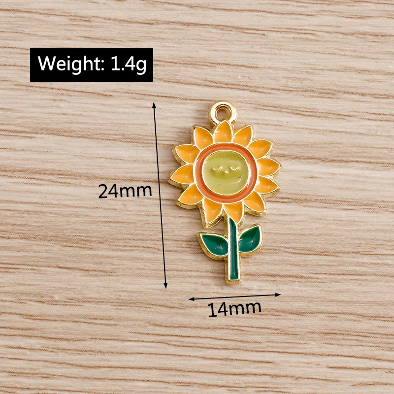 10 stücke Emaille Blume Charme Schmuck, Der Sonnenblume Rose Anhänger Charms für Halsketten Ohrringe DIY Schlüsselanhänger Handwerk Zubehör – Detail 22