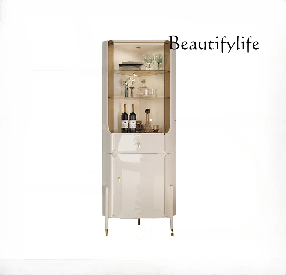 

Light Luxury Stainless Steel Triangle Wine Cabinet Display Cabinet Living Room Glass Corner Cabinet with Drawer