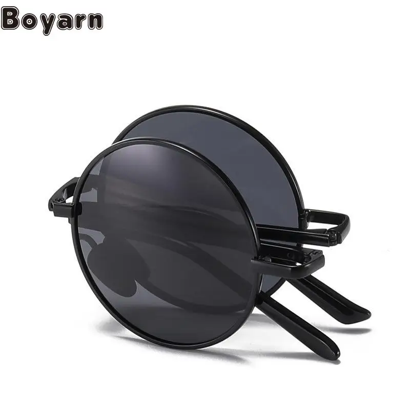 

Foreign Trade New Polarized Metal Sunglasses Men's And Women's Fashion Round Frame Glasses Cross-border Foldable Prince Glasses