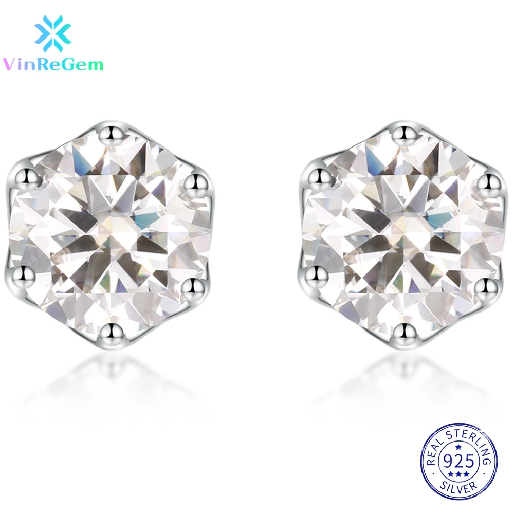 

Vinregem 925 Sterling Silver Round 2CT VVS1 D color Moissanite Passed Test Diamonds Ear Studs Earrings for Women Drop Shipping