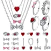 Original 925 Sterling Silver Zircon Pink Shining Bow Set Ring Earrings Bracelets Necklace Original DIY Women Fine Jewelry Gift 2