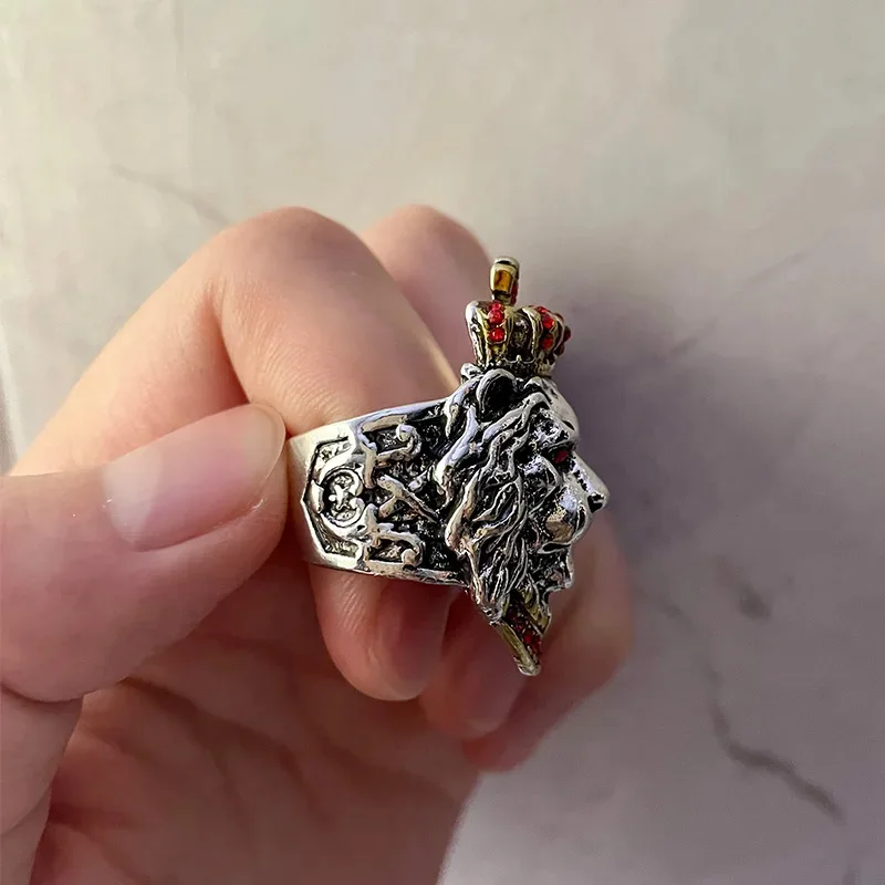 Retro Crown Lion Ring For Men Silver Color Punk Gothic Adjustable Open Ring Rock Hip Hop Handmade Jewelry Accessories Man Gift 5