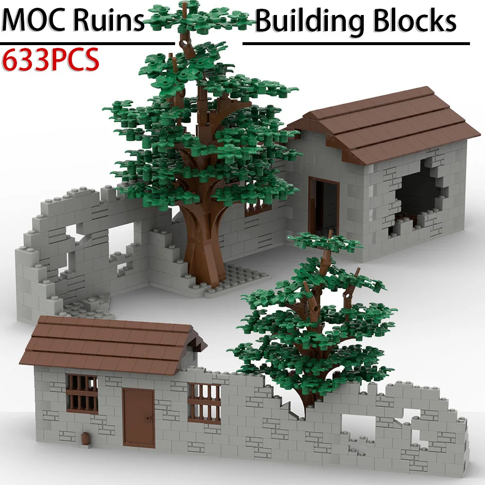 

MOC WW2 Military Ruins Building Blocks Kit Destroyed Wall Tree House War Scene Battlefield Bricks Assemble Toys Boys Gift