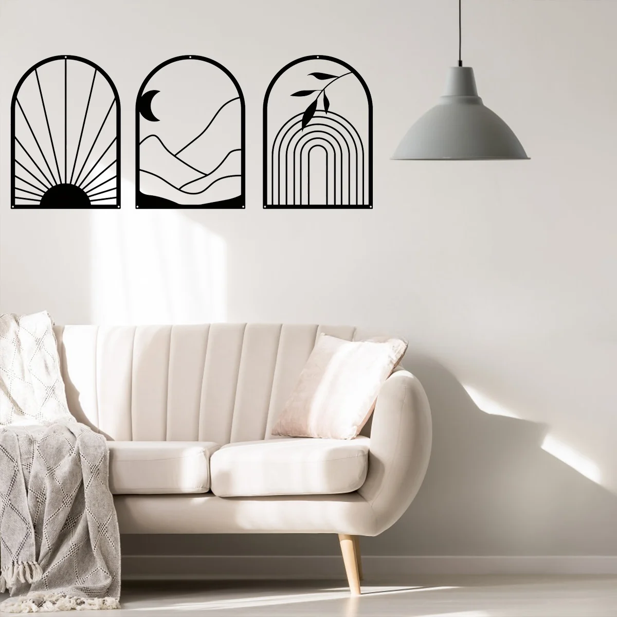 

3pcs/set Boho Black Metal Wall Mounted Decor Black Minimalist Art Bohemian Line Metal Home Art Iron Art Silhouette Wall Sticker