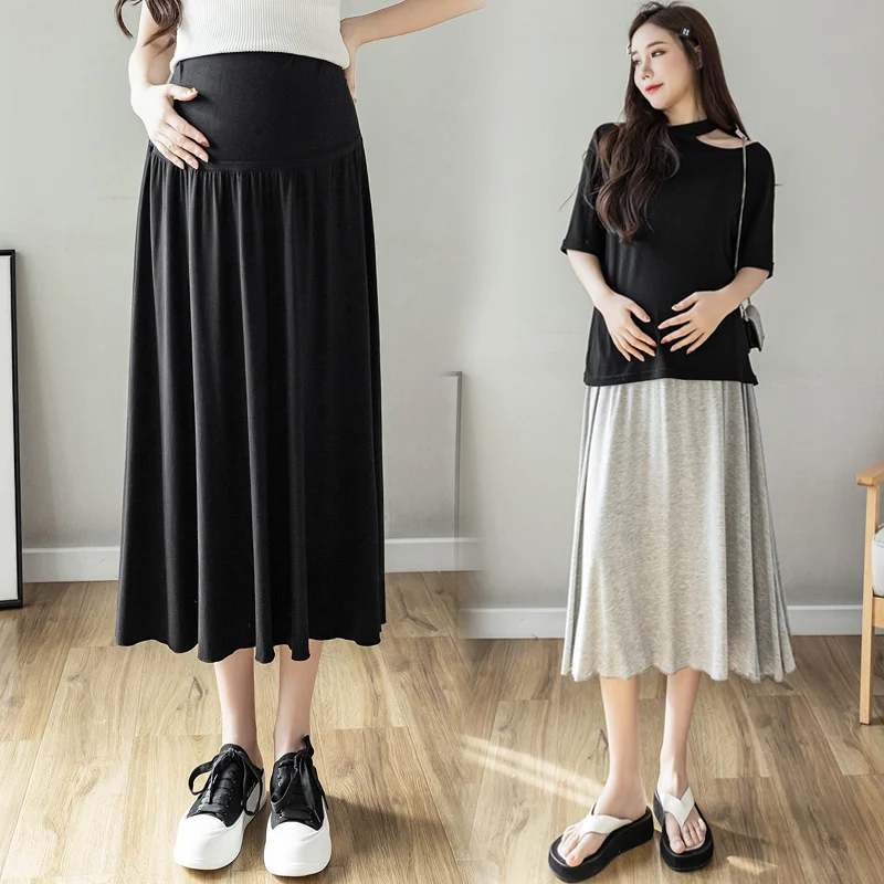 Maternity Full Skirts Summer High Waist Long Loose Pregnant Woman Umbrella Skirt Black Grey