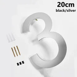 20cm Silver/Black Screw Moulted Floating House Number Address Sign Plate Outdoor Street Door Plaque Number For Home