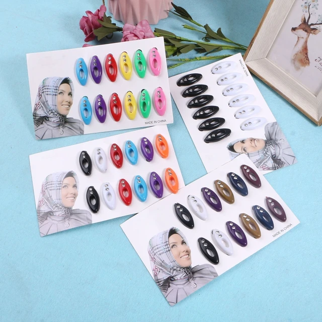 12 Pcs Oval Rhinestones Scarf Hijab Pins Safety Pin Plastic Girls