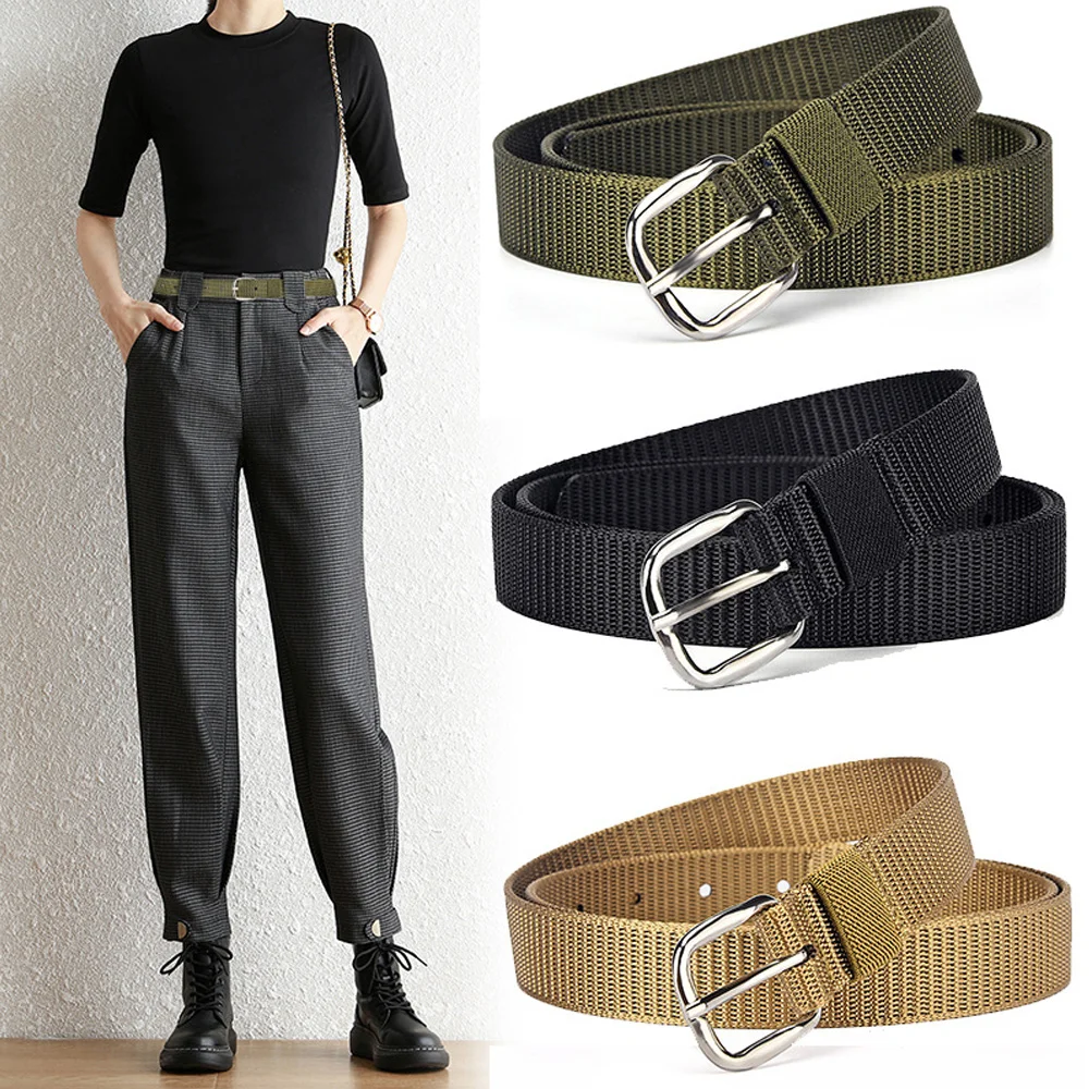 

Men Women Military Tactical Canvas Belts Silver Metal Pin Buckle Nylon Waist Belt Jeans Pant Waistbands For Outdoor Hunting